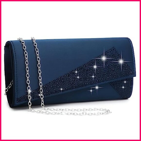 Satin Rhinestone Clutch Evening Bag Sparkle Glitter Shiny Purse Handbag